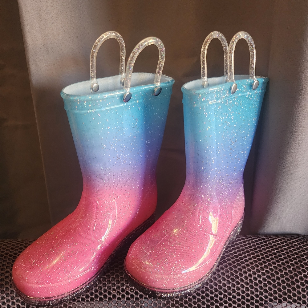 Sparkly Pink and Blue Kids Rain Boots